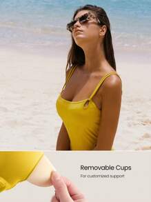 GLOWMODE X Nature Dream Bali Quick-Dry Flower Cutout Chlorine-Resistant Lining Thong One-Piece Swimsuit Summer Swimming Beach Vacation Holiday Wear Removable Cups - Mustard Yellow - View 3