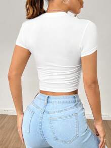 SHEIN PETITE Set de 3 piezas de camiseta de manga corta plisada para señoras de verano - Burdeos - Ver 2