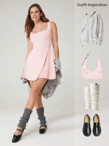 GLOWMODE FeatherFit™-Air 吸汗速干露肩结背方领迷你连衣裙，内置短裤，侧袋，防滑手柄，日常休闲装，可拆卸罩杯 - 淺粉色 - 查看 9