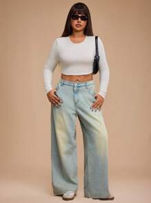 Forever 21 Plus Size Women's Pocketed Wide Leg Loose Casual Versatile Jeans