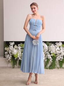 MOTF Soiréza PLEATED ZIPPER CAMI COCKTAIL DRESS - Blue - View 7