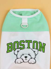 PETSIN Rompi Anjing/Kucing Jaring Ringan Bernapas Motif Anak Anjing BOSTON yang Lucu dan Energik untuk Musim Semi/Panas, Dapat Dipakai & Diikat dengan Tali - Hijau - View 7