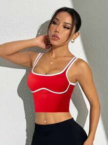 Slayform Slayform Top deportivo minimalista con ribete en contraste, adecuado para el verano - Rojo - Ver 5
