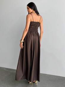 Aloruh Coffee Color Tube Tube Top Dress Modest,Graduation,Graduation Dresses For Women,Back To School Dress,Casual Long Dresses,Summer Vacation Outfits,Elegant Dresses For Women,Weddings & Events,Old Money Style,Simple Dress - Coffee - View 3