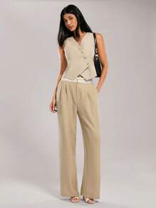 Forever 21 Women's Solid Color Front Button Closure Sleeveless Slim Fit Casual Tank Top - Apricot - View 5