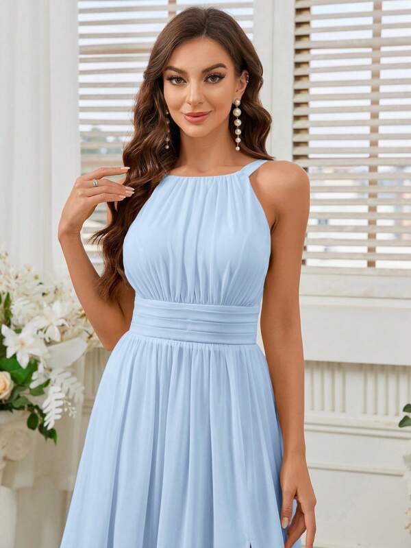 SHEIN Belle Halter Neck High Slit Waist Bridesmaid Dress (Adult)