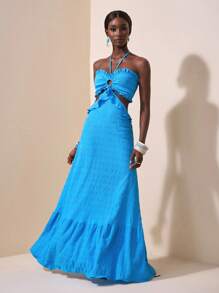 Zivah Spring/Summer New Women Casual Sleeveless Backless Hollow Out Cutout Lace Up Midi Dress, Suitable For Music Festival, Easter, Nashville, Birthday Party, Graduation, Student, Everyday Casual, Vacation, Cruise Travel, Beach, Sunbathing - Blue - View 5