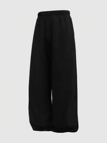 Heavyweight American Streetwear Black Thermal Lined Casual Sports Straight Leg Men Sweatpants, Autumn/Winter