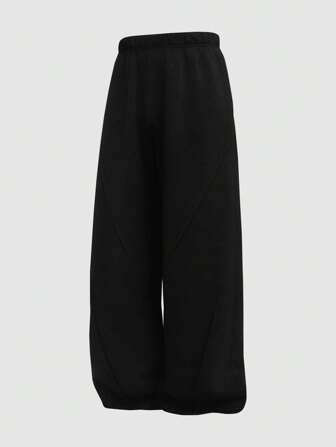 سروال رياضي مستقيم الساق من الملابس الرياضية الأمريكية الشارع ذات البطانة الحرارية السوداء الثقيلة، للرجال، للخريف/الشتاء