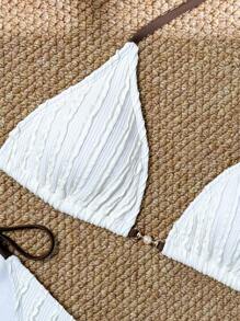 SHEIN Swim 2pcs/Set Halter Triangle Bikini And Crisscross Bandage Bottoms Swimwear For Summer Beach Vacation - White - View 6
