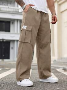 Manfinity Homme Plus Size Men's Plain Work Cargo Pocket Casual Pants