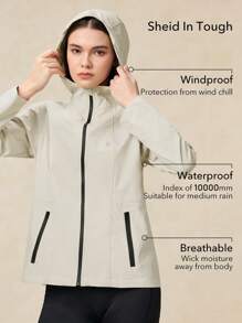 OutZeal Women Zippered Hoodie Windbreaker Jacket, Casual Outdoor Sports Waterproof Coat - Khaki - View 3