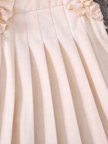 SHEIN Leap Crew Tween Girls Ruched Ruffle Hem Solid Dress, Fashionable French Elegant Dress, Suitable For Back To School, Spring Outing, Vacation, Casual Outings, Minimalist Vacation Style - Beige - View 9