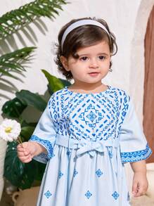SHEIN Babygirl schattig vakantiepatroon halflange mouw zomerjurk met riem