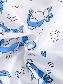 男婴两件套可爱卡通兔子印花翻领衬衫和短裤，蓝色 - 藍色 - 查看 4