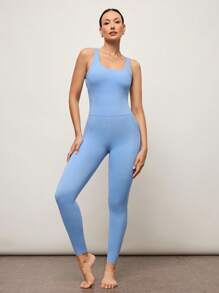 Activina Bộ đồ liền thân túi chéo màu trơn cho nữ - Màu xanh nhạt - Xem 6