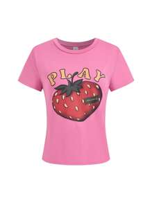 SHEIN Teen Girls' Casual Minimalist Versatile Comfortable Round Neck Short Sleeve T-Shirt