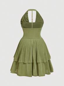 SHEIN MOD Plus Size Elegant Solid Color Draped Neck Backless Dress - Green - View 2