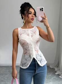 Chiquease Áo không tay thời trang thanh lịch chất lượng cao sang trọng đa năng ôm vừa vặn - trắng - Xem 1