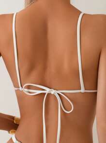 SHEIN Swim 2pcs Random Floral Print Sexy Knit Bikini Sets For Women, Elegant Summer Solid Color Spaghetti Straps Beach Party Swimwear