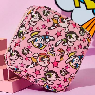 THE POWERPUFF GIRLS X SHEIN 1个花朵、泡泡、毛茛图案涤纶纤维收纳袋，可用作女性卫生用品收纳袋、数码产品收纳袋、小物件收纳袋，花朵、泡泡、毛茛、爱、友谊、Y2K、情人节