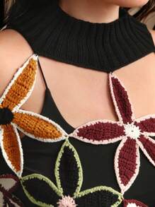 Anewsta 大码时尚性感镂空钩针针织毛衣套头衫秋冬款 - 黑色 - 查看 3