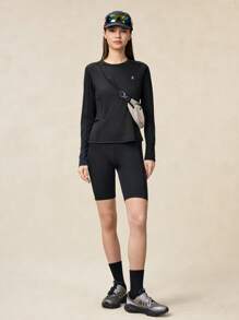 OutZeal 防晒 UPF50+ 凉爽防晒圆领口袋长袖 T 恤女式健身上衣 - 黑色 - 查看 8