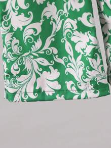 2 件套年轻女孩盖袖上衣和印花直筒裤套装，适合度假、外出和家居穿着 - 綠色 - 查看 5