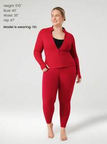 GLOWMODE Plus Size FeatherFit™ Slim Fit Thumbhole Jacket With Side Pockets Low Impact Yoga Pilates Studio Daily Casual Wear