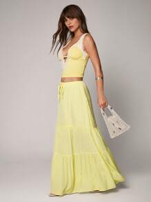 TRNVIE Casual Yellow Low-Waist Wrap Long Skirt