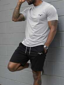 OTTIMOZO 2pcs Men's Plain Crew Neck Short Sleeve T-Shirt And Shorts Set Summer Outfits For Men - Multicolor - View 1