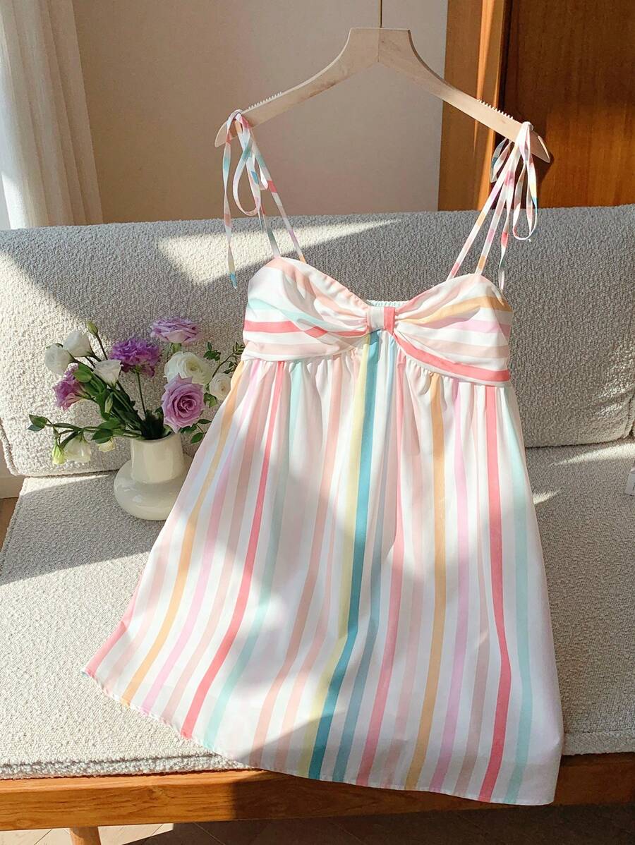 Comfortcana Bohemian Multicolor Striped Mini Slip Dress, Summer Resort Wear - Multicolor - View 1