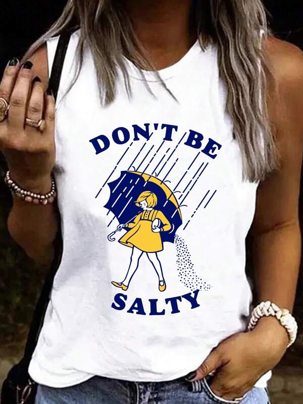 INAWLY Casual Figure & Slogan Printed Summer Tank Top
