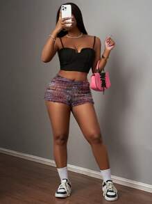 Slaydiva Quần short Leisure Chic dành cho nữ có vải kết cấu - Màu tím - Xem 4