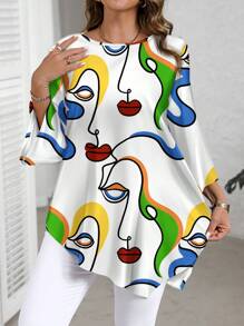 EMERY ROSE Camisa de impresión artística minimalista y casual de talla grande, adecuada para primavera y otoño - Multicolor - Ver 5