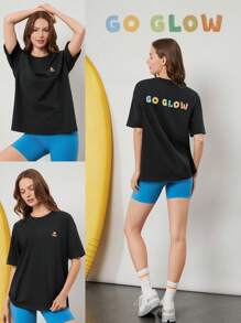 GLOWMODE X Nature Dream Bali Pima Cotton Comfy Oversized Embroidered Logo Tee T-Shirt Daily Casual Wear - Black - View 8