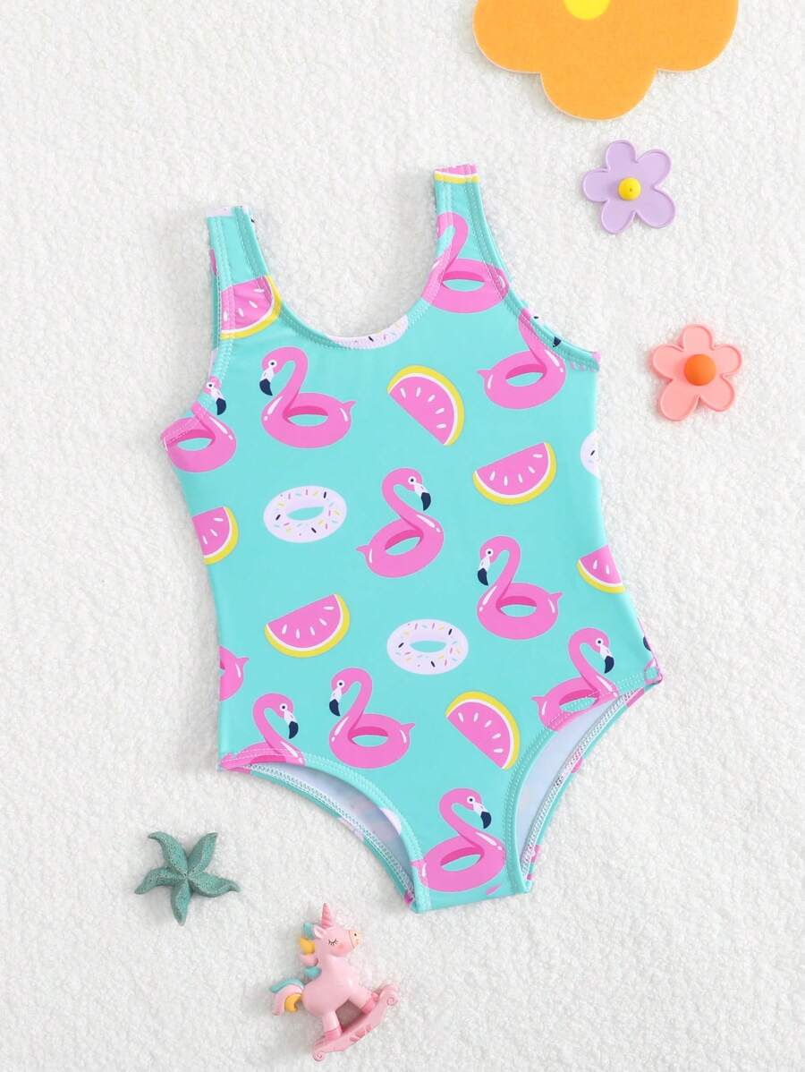 Baby Girl All-Over Print Sleeveless One-Piece Swimsuit, Random Print - Multicolor - View 1