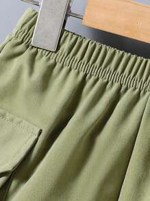 Young Boy Letter & Dinosaur Print Short Sleeve T-Shirt And Cargo Pocket Set - Black - View 5