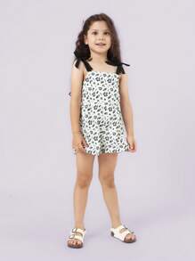 SUMWON Hawaiian Floral Print Summer Playsuit With Shoulder Tie Straps, Casual Beach Resort Romper, Vacation Holiday Island Wear, Spring Break Kids Clothing - White - View 1