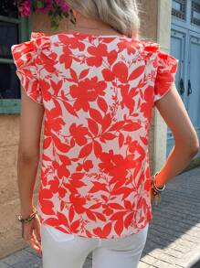 SHEIN Clasi Blouse imprimée fleurs avec petites manches papillon, minimaliste et , convient pour l'été