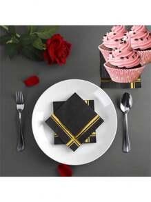 20 片 6.5 英寸黑金箔双层装饰一次性饮料餐巾优质鸡尾酒午餐派对餐巾手巾适用于婚礼周年纪念生日情人节毕业典礼复活节新娘送礼会装饰餐桌布置派对用品 - 彩色 - 查看 3