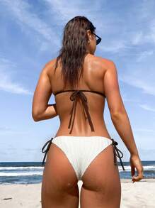 SHEIN Swim 2pcs/Set Halter Triangle Bikini And Crisscross Bandage Bottoms Swimwear For Summer Beach Vacation - White - View 2