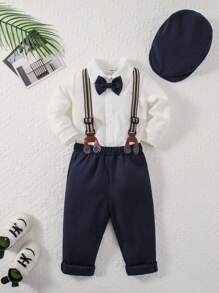 2pcs Toddler Boys Gentleman Style Shirt And Pants Set, Spring/Autumn - Blue and White - View 1