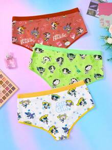 THE POWERPUFF GIRLS X SHEIN 3pcs Plus Size Women Cute Cartoon Blossom, Bubbles, Buttercup Pattern Panties,Comfy, Bacis, Kawaii,Y2K,Cute,Sweet - Multicolor - View 2