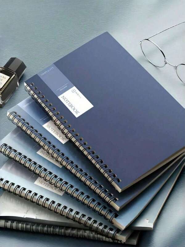 SHEIN 4 Packs - A5/B5 Spiral Notebooks - Coil Notebooks, Portable Account Books, Loose-Leaf Notebooks, Exercise Books, 40 Sheets Each, Simple Blue Cover, Coil Binding Writing Notebook - Suitable For Teacher's Day, Graduation Ceremony, Halloween, Christmas And Other Holiday Gifts