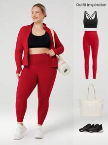 GLOWMODE Plus Size FeatherFit™ Slim Fit Thumbhole Jacket With Side Pockets Low Impact Yoga Pilates Studio Daily Casual Wear