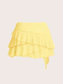 SHEIN ICON Women's Multi-Layer Ruffle Trim Low Rise Y2K Mini Yellow Skirt - Mustard Yellow - View 2