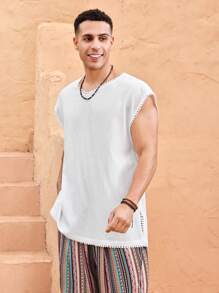 Manfinity VCAY Men's Casual Woven Loose Solid Color Short Sleeve T-Shirt - White - View 1