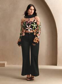 Anewsta 大码时尚性感镂空钩针针织毛衣套头衫秋冬款 - 黑色 - 查看 6