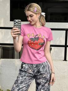 SHEIN Teen Girls' Casual Minimalist Versatile Comfortable Round Neck Short Sleeve T-Shirt